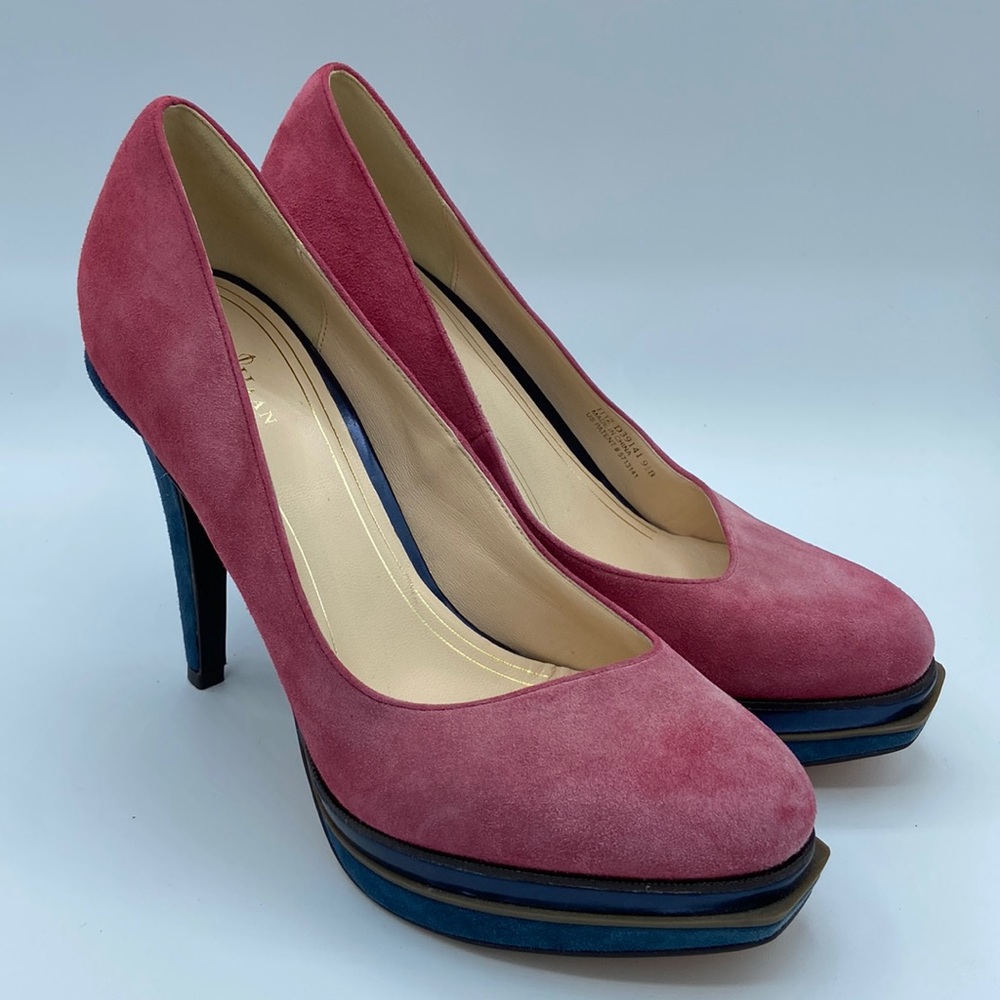 COLE HAAN Suede Platform Pumps Heels 9.5B NIKE AIR
